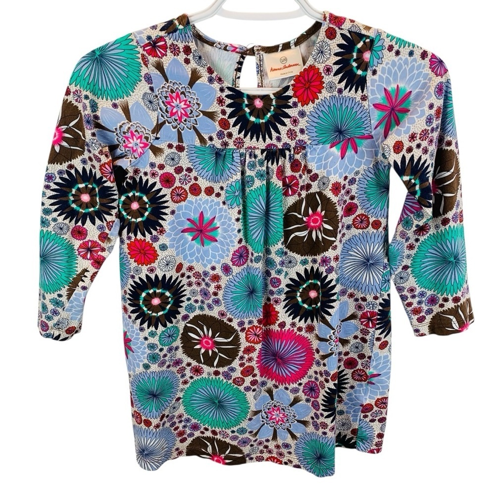 Hanna Andersson US 6-7 (120 cm) Blue Floral Boho Long Sleeve Tunic Top/Dress